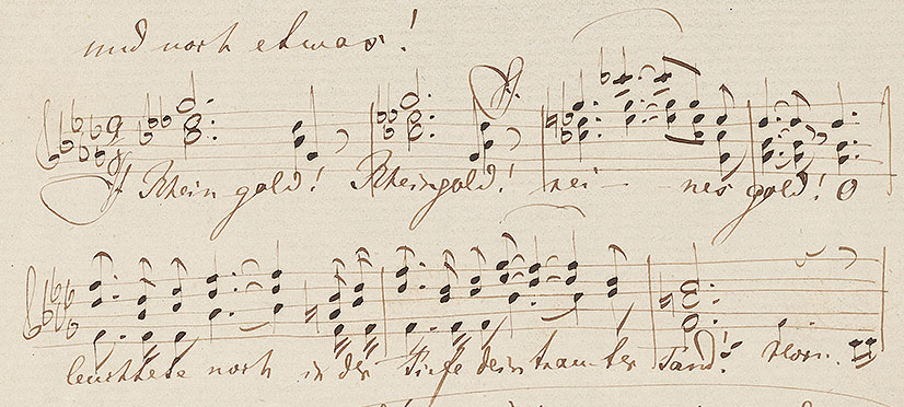 Manoscritto di Wagner con alcune battute dall'Oro del Reno